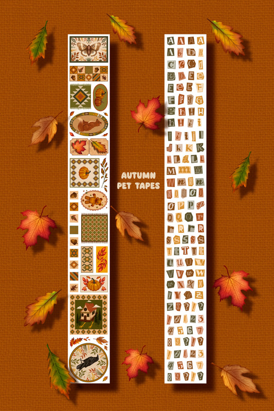 AUTUMN BUNDLE - 5 (kiss-cut) PET tapes (Autumn Forest Folk & Whimsical Journaling Sticker Rolls)