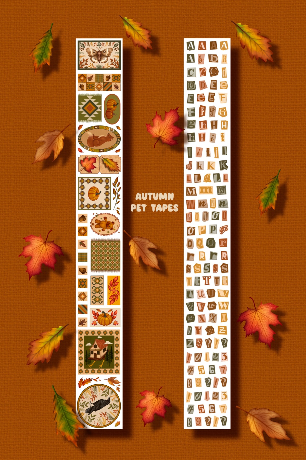 AUTUMN BUNDLE - 5 (kiss-cut) PET tapes (Autumn Forest Folk & Whimsical Journaling Sticker Rolls)