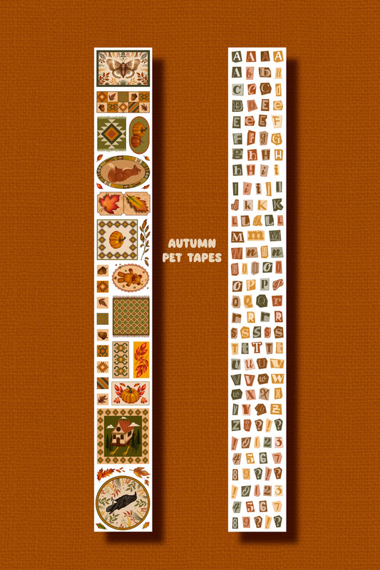 AUTUMN BUNDLE - 5 (kiss-cut) PET tapes (Autumn Forest Folk & Whimsical Journaling Sticker Rolls)
