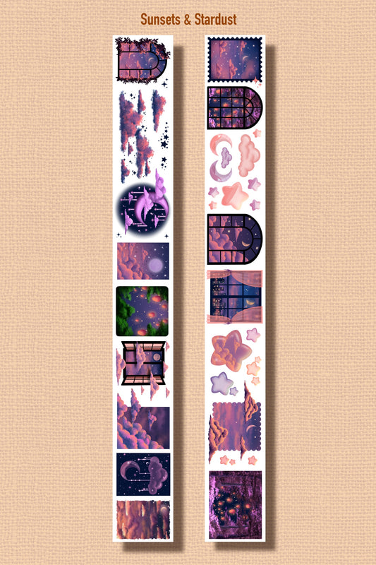 SUNSETS & STARDUST (Kiss-cut) PET Tape (Celestial Twilight Journaling Sticker Roll 60mm x 5m)