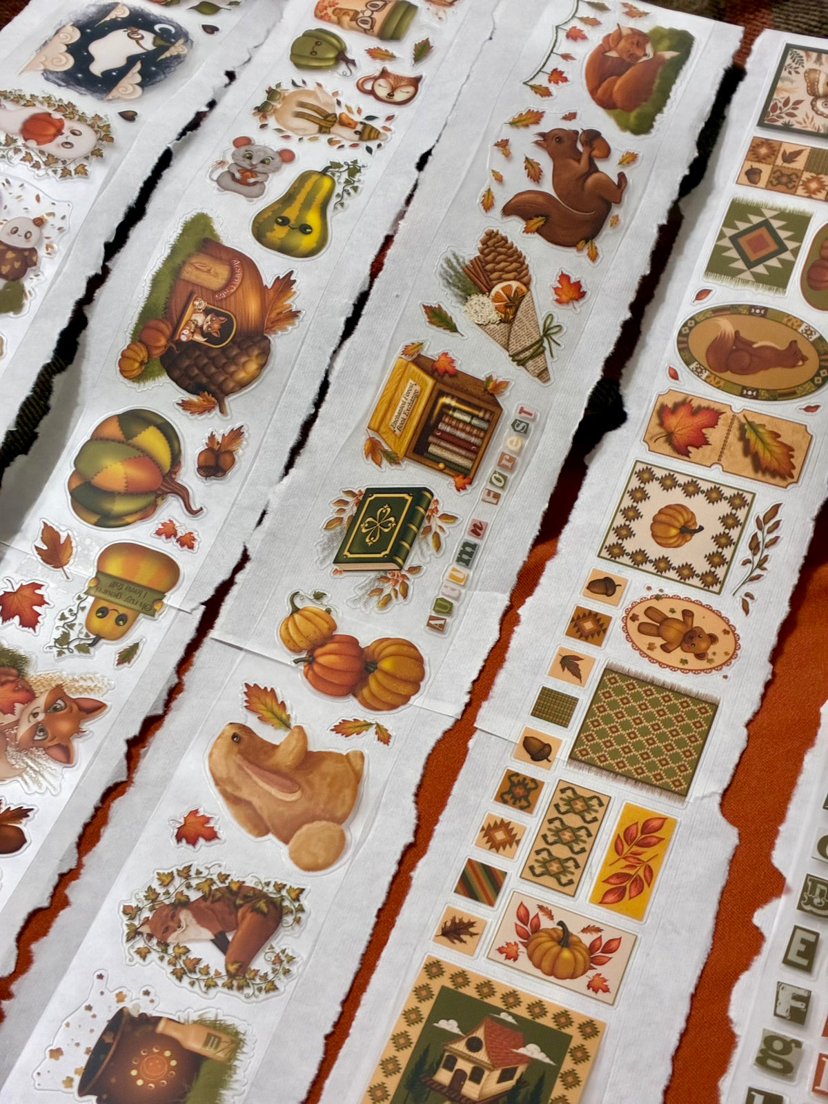 AUTUMN BUNDLE - 5 (kiss-cut) PET tapes (Autumn Forest Folk & Whimsical Journaling Sticker Rolls)