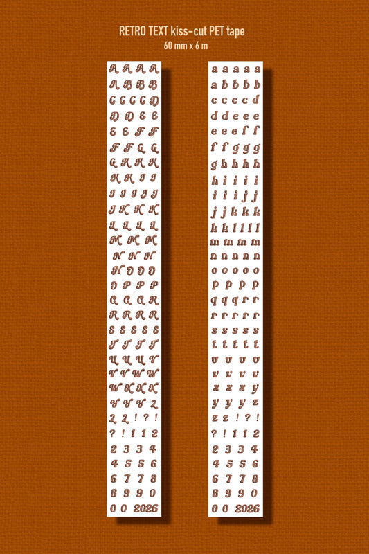 RETRO TEXT (Kiss-cut) PET Tape (Alphabet & Number Sticker Roll 60mm x 5m)