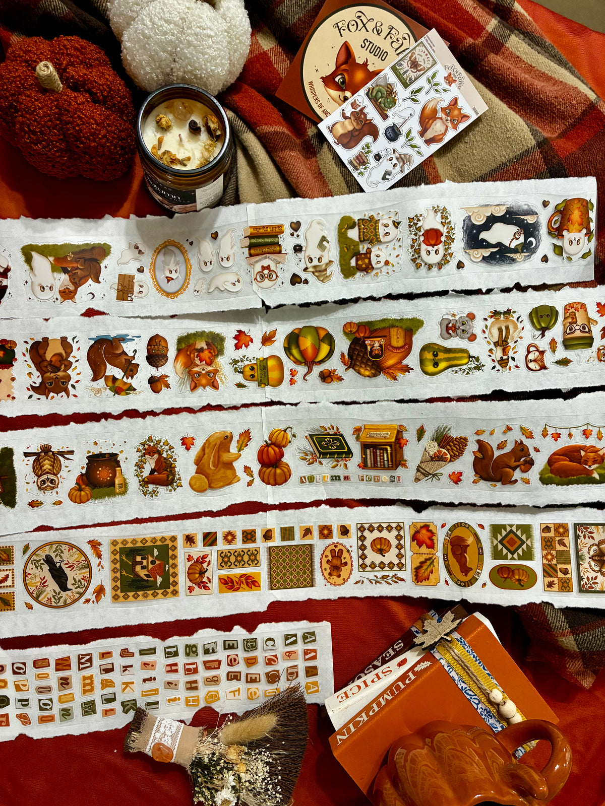 AUTUMN BUNDLE - 5 (kiss-cut) PET tapes (Autumn Forest Folk & Whimsical Journaling Sticker Rolls)