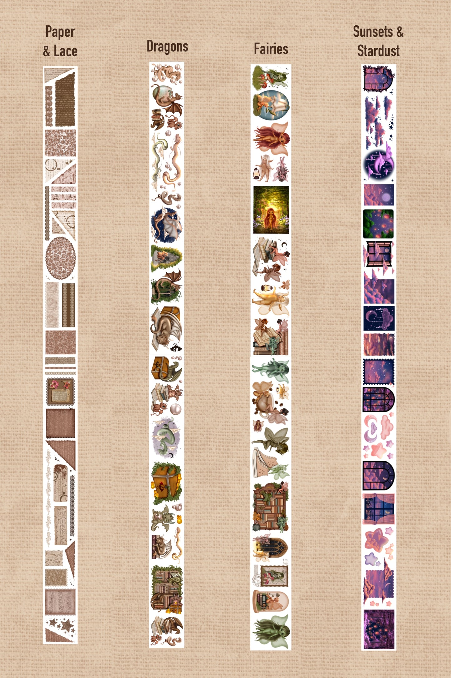 PAPER & LACE (Kiss-cut) PET Tape (Vintage Ephemera Layering Journaling Sticker Roll)
