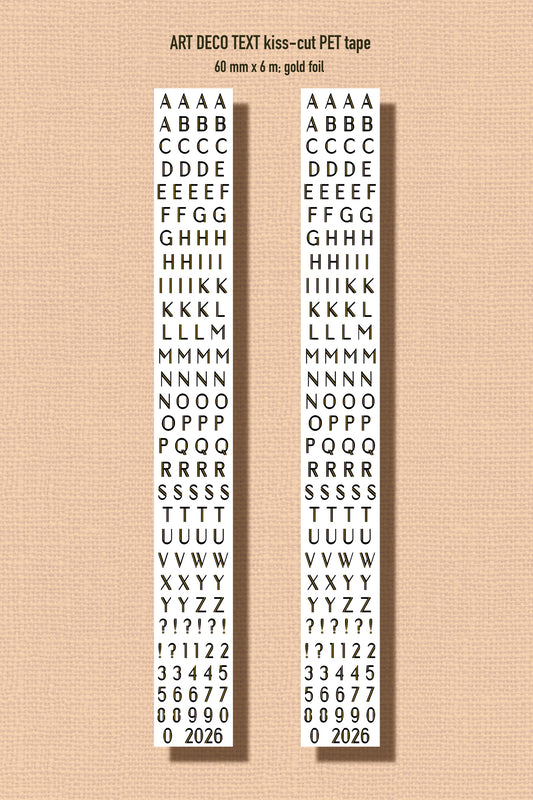 ART DECO TEXT (Kiss-cut) PET Tape - Gold Foil (Alphabet & Number Tape 60mm x 5m)