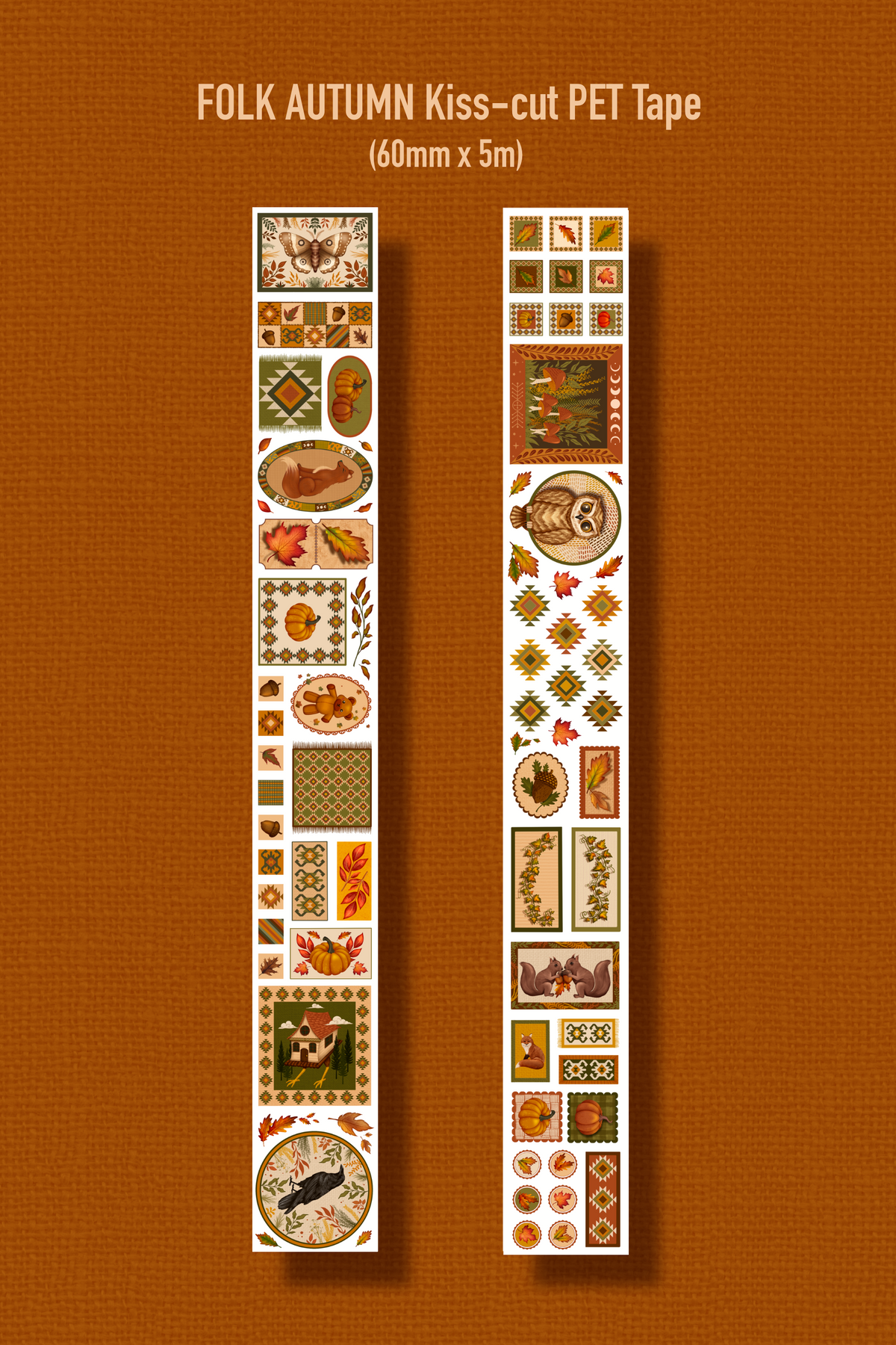 FOLK AUTUMN (Kiss-cut) PET Tape (Fall Journaling Sticker Roll 60 mm x 5m)