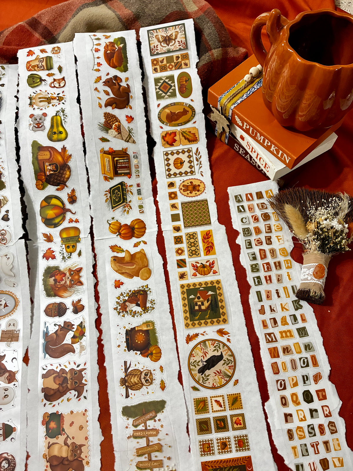AUTUMN BUNDLE - 5 (kiss-cut) PET tapes (Autumn Forest Folk & Whimsical Journaling Sticker Rolls)