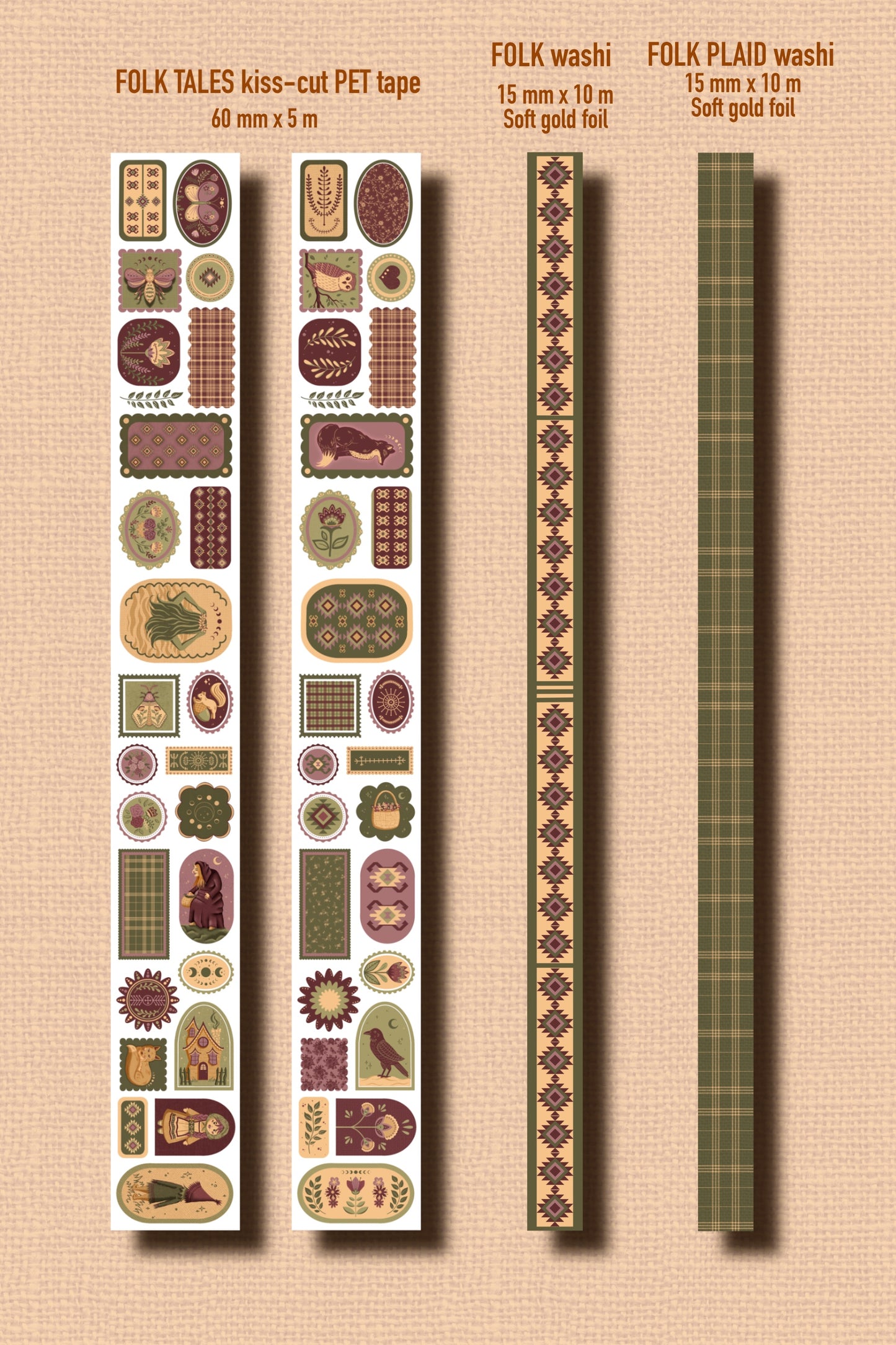 FOLK TALES (Kiss-cut) PET Tape (Slavic Folklore & Mythology Journaling Sticker Roll 60 mm x 5m)