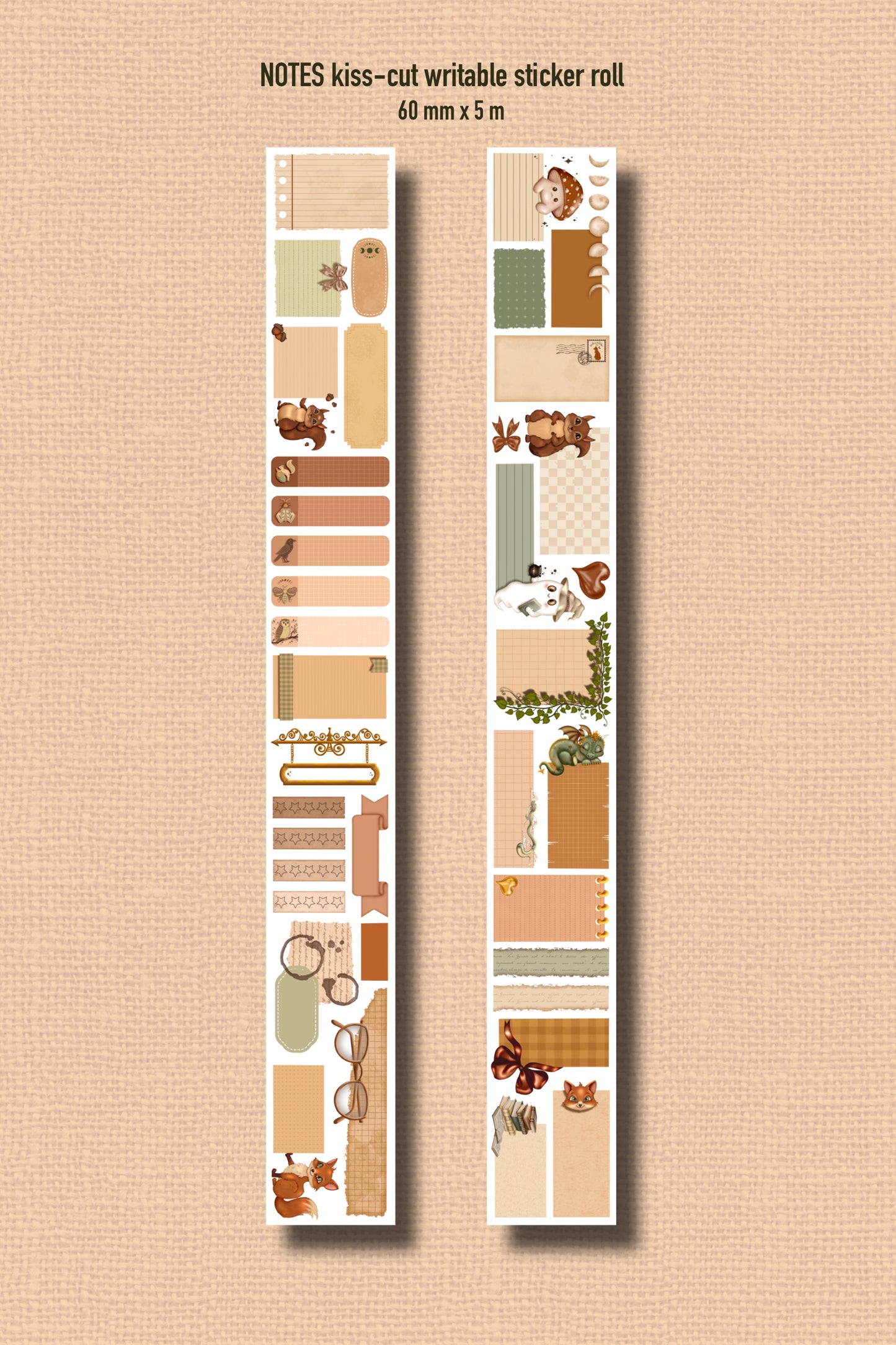NOTES (Kiss-Cut) Writable Sticker Roll (Cozy Woodland Journaling Tape 60mm x 5m)