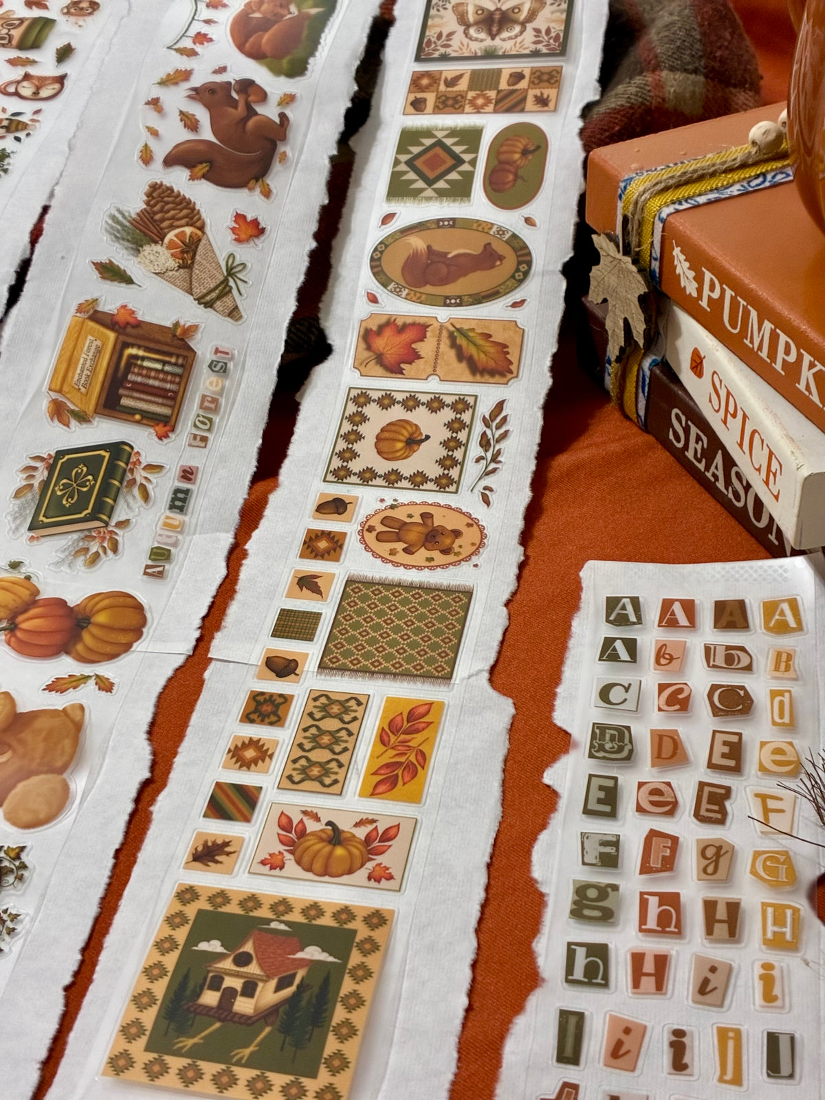 AUTUMN BUNDLE - 5 (kiss-cut) PET tapes (Autumn Forest Folk & Whimsical Journaling Sticker Rolls)