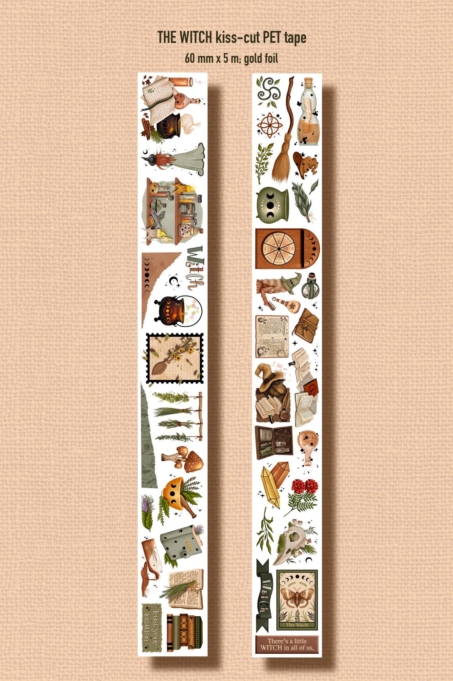 THE WITCH (Kiss-cut) PET Tape - Gold Foil (Witchy Whimsigoth Journaling Sticker Roll 60 mm x 5m)