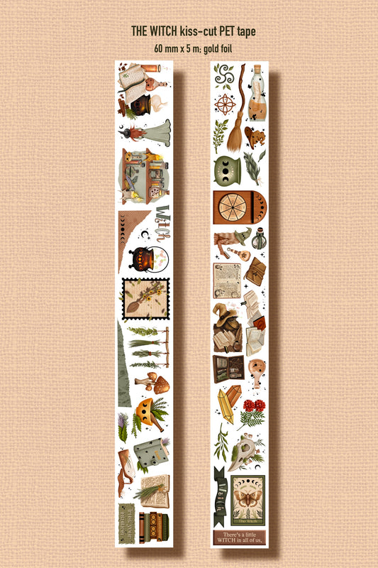 THE WITCH (Kiss-cut) PET Tape - Gold Foil (Witchy Whimsigoth Journaling Sticker Roll 60 mm x 5m)