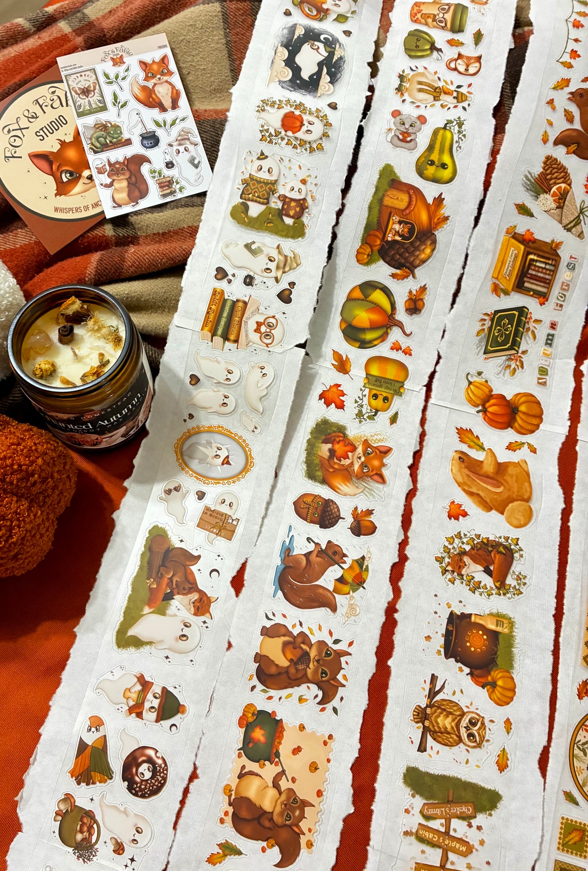 AUTUMN BUNDLE - 5 (kiss-cut) PET tapes (Autumn Forest Folk & Whimsical Journaling Sticker Rolls)