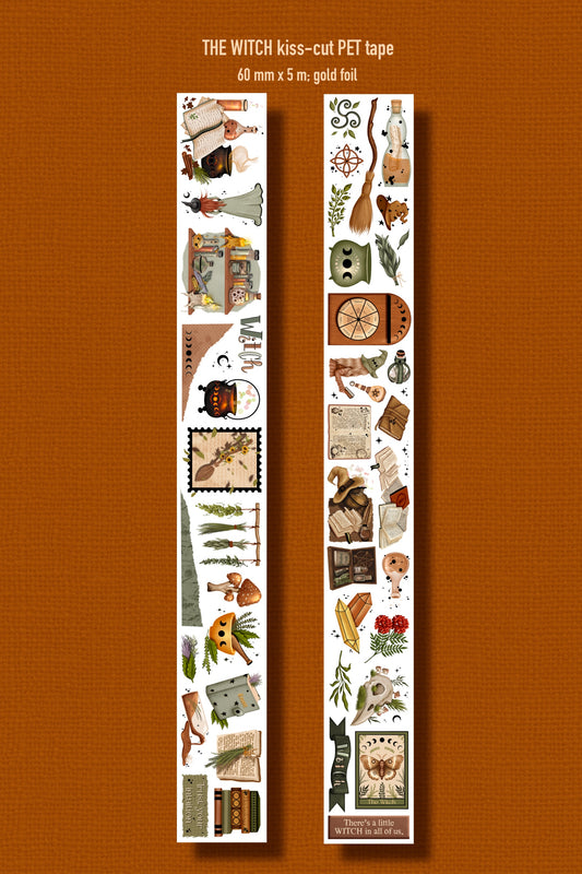 THE WITCH (Kiss-cut) PET Tape - Gold Foil (Witchy Whimsigoth Journaling Sticker Roll 60 mm x 5m)