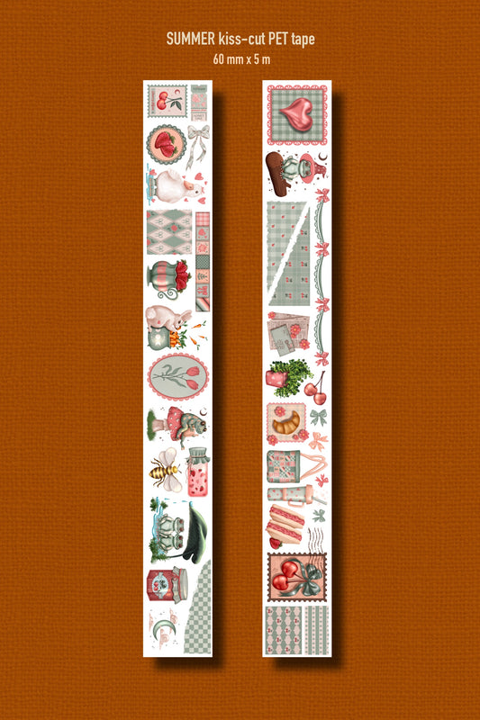 SUMMER (Kiss-cut) PET Tape (Cottagecore Picnic Journaling Sticker Roll 60 mm x 5m)