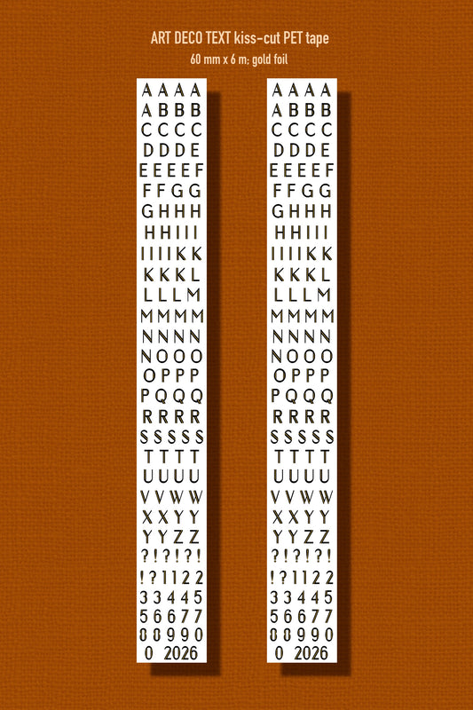 ART DECO TEXT (Kiss-cut) PET Tape - Gold Foil (Alphabet & Number Tape 60mm x 5m)