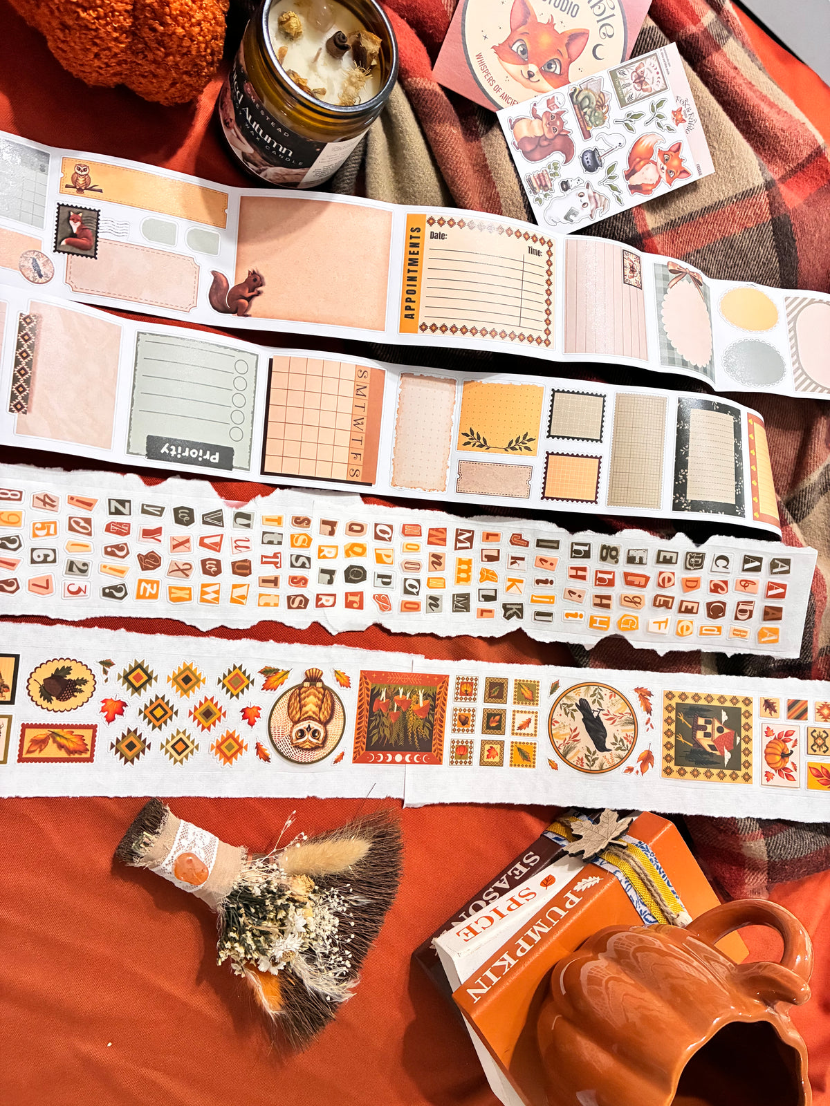 FOLK AUTUMN (Kiss-cut) PET Tape (Fall Journaling Sticker Roll 60 mm x 5m)