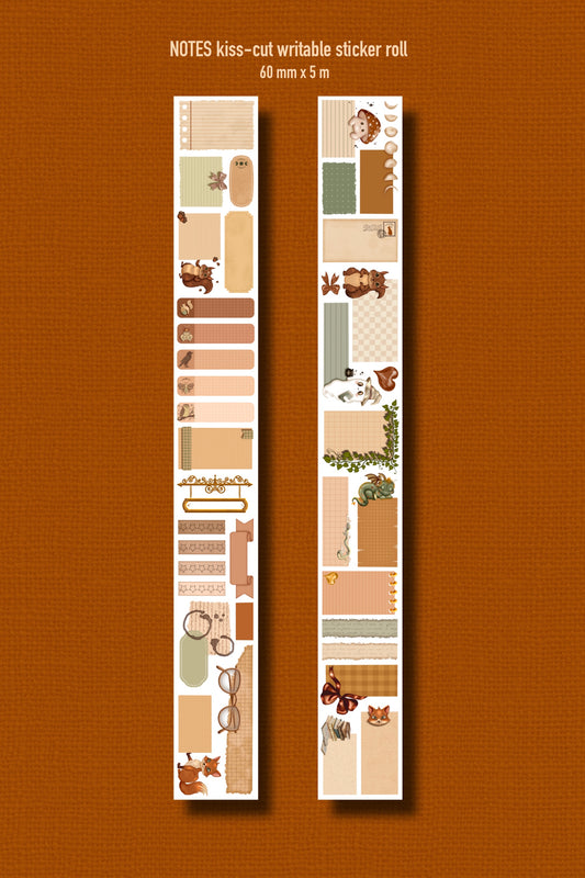 NOTES (Kiss-Cut) Writable Sticker Roll (Cozy Woodland Journaling Tape 60mm x 5m)