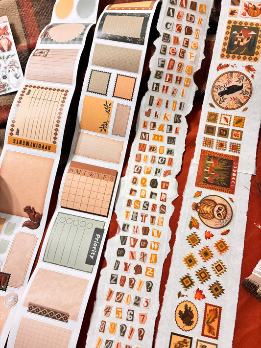AUTUMN TEXT (Kiss-cut) PET Tape (Alphabet & Number Sticker Roll 60mm x 5m)