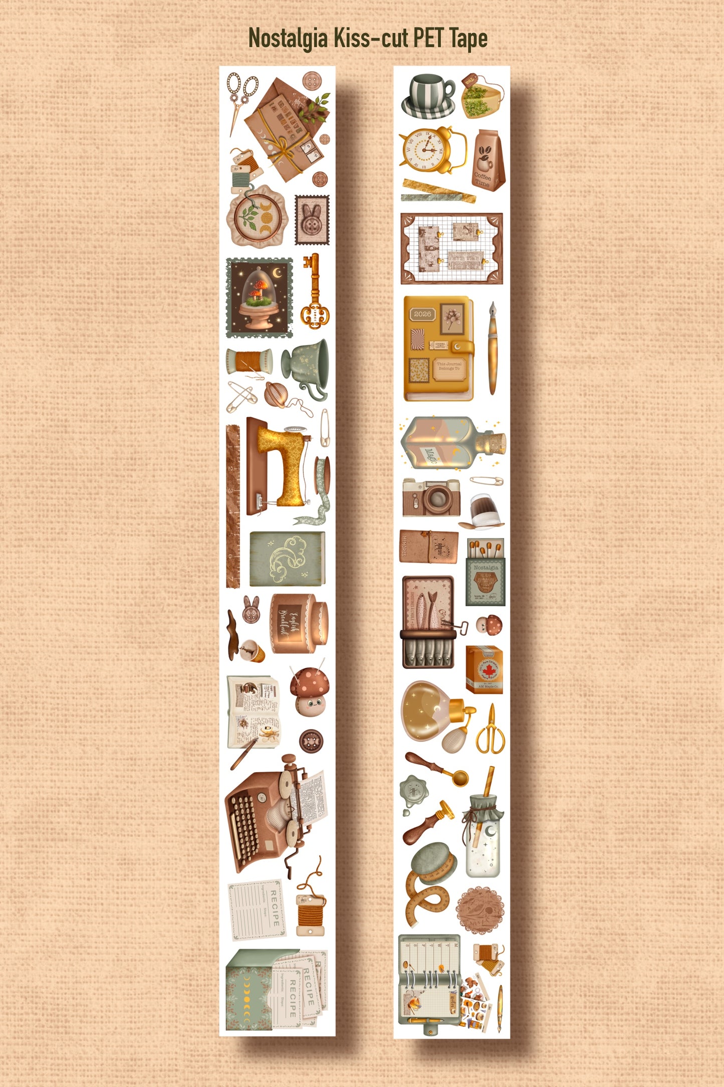 NOSTALGIA (Kiss-cut) PET Tape - Gold Foil (Vintage Academia & Cottagecore Journaling Sticker Roll)