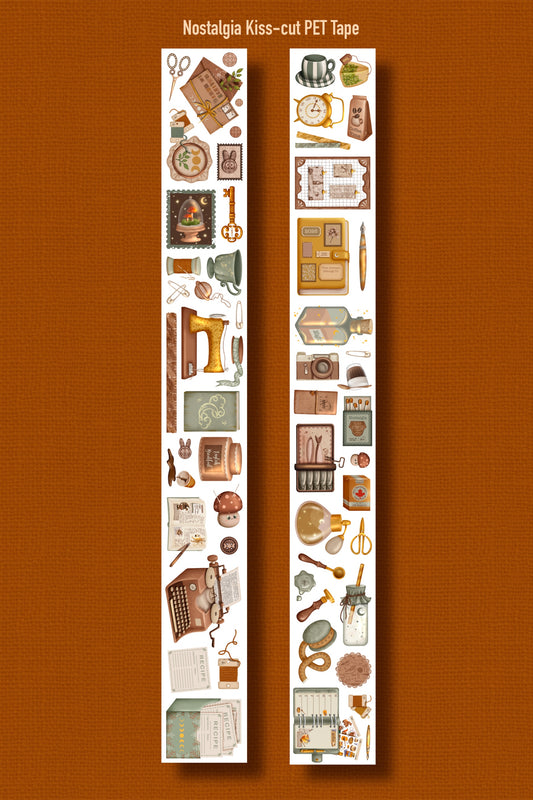 NOSTALGIA (Kiss-cut) PET Tape - Gold Foil (Vintage Academia & Cottagecore Journaling Sticker Roll)