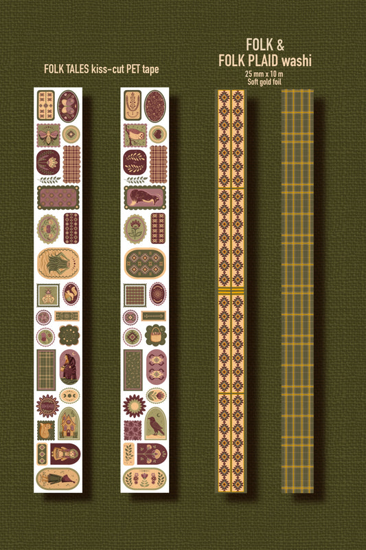 FOLK TALES BUNDLE - kiss cut PET tape and 2 washi tapes (Slavic Folklore & Mythology Journaling Sticker Roll & Washis)