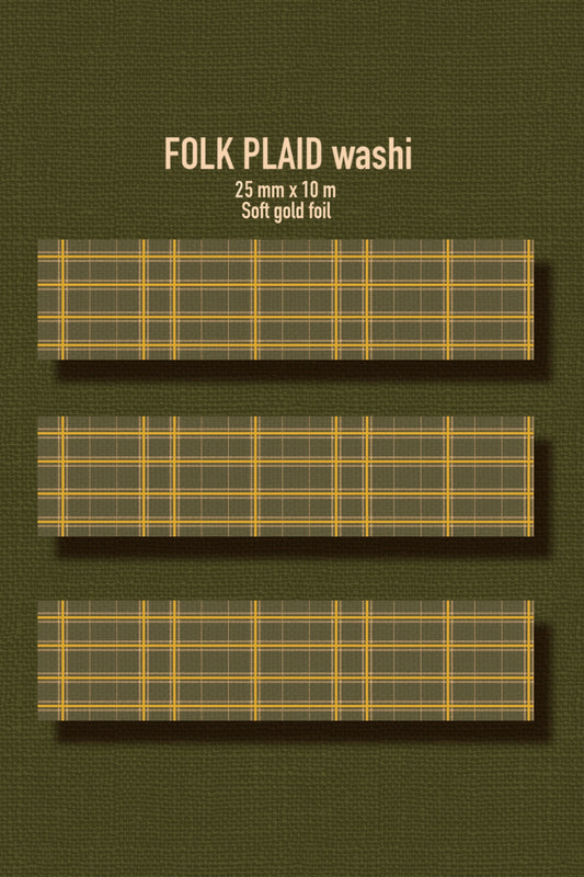 FOLK PLAID Washi Tape - gold foil (25mm x 10m)