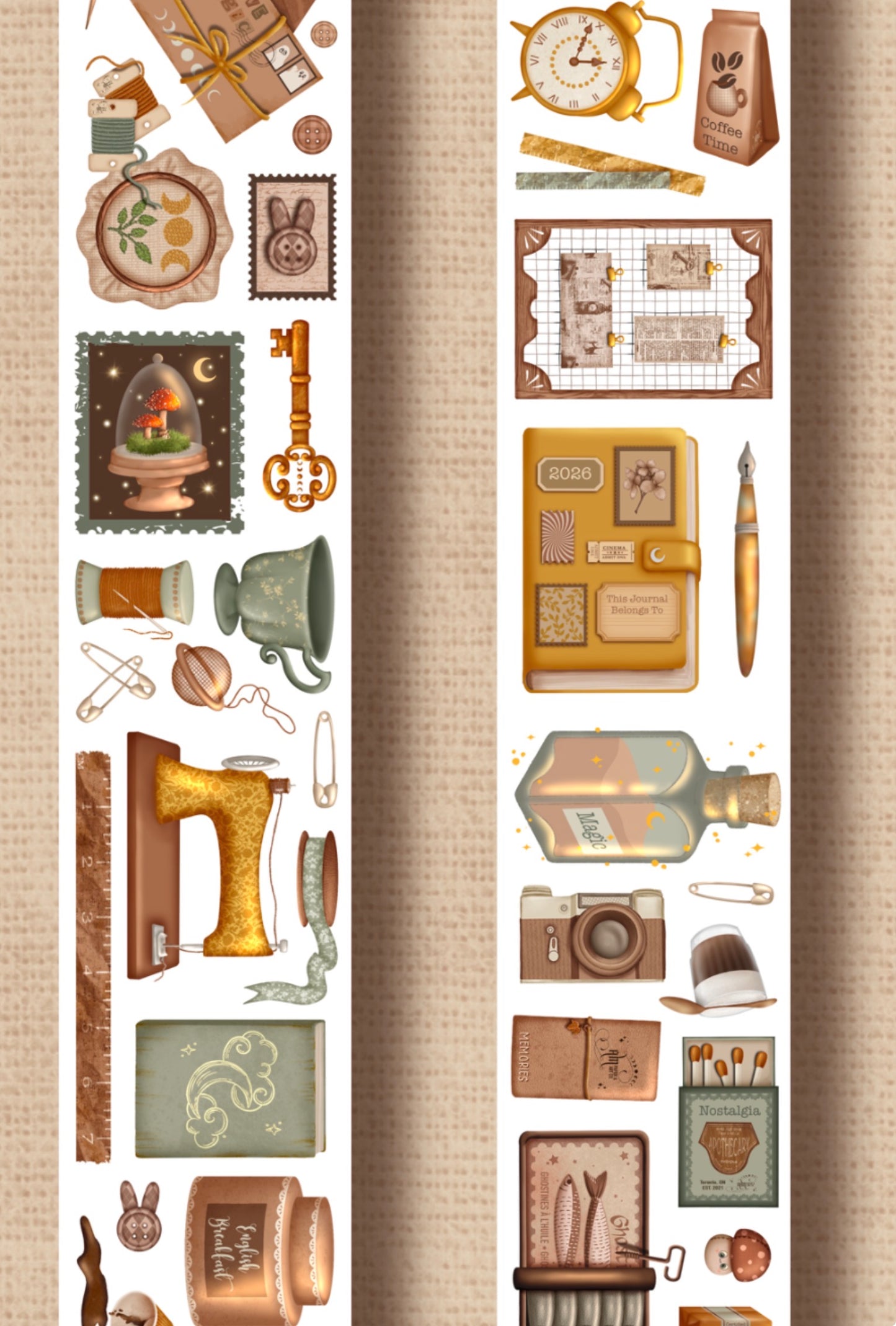 NOSTALGIA (Kiss-cut) PET Tape - Gold Foil (Vintage Academia & Cottagecore Journaling Sticker Roll)