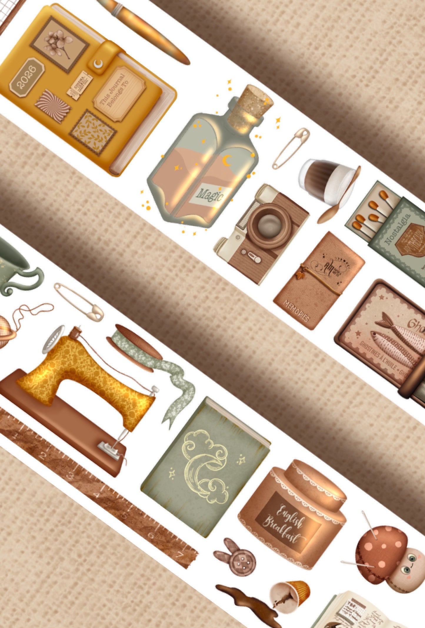 NOSTALGIA (Kiss-cut) PET Tape - Gold Foil (Vintage Academia & Cottagecore Journaling Sticker Roll)